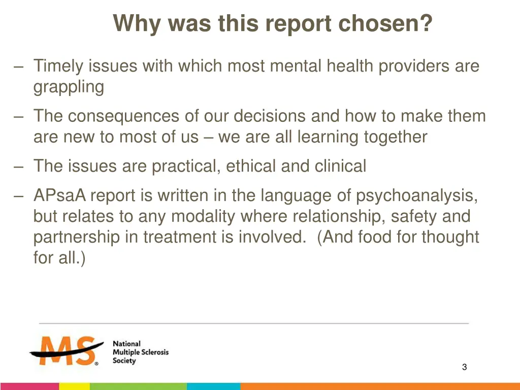 why was this report chosen