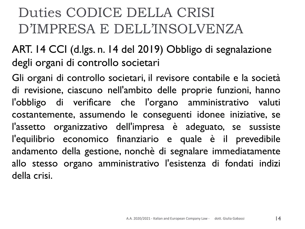 duties codice della crisi d impresa e dell
