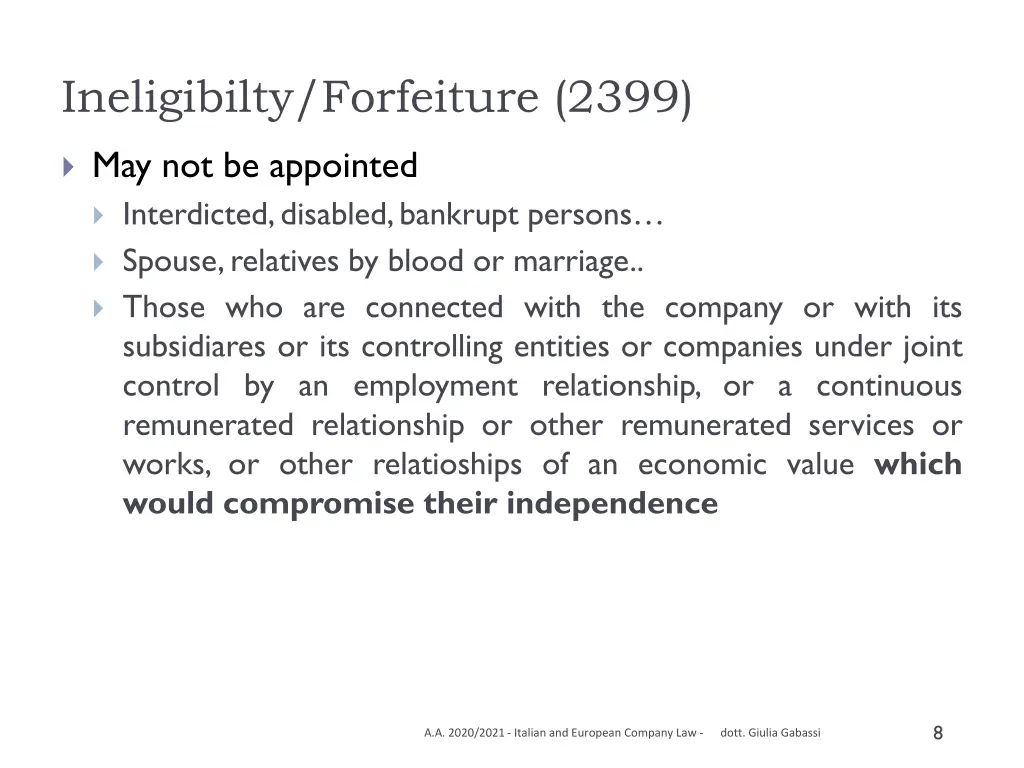 ineligibilty forfeiture 2399