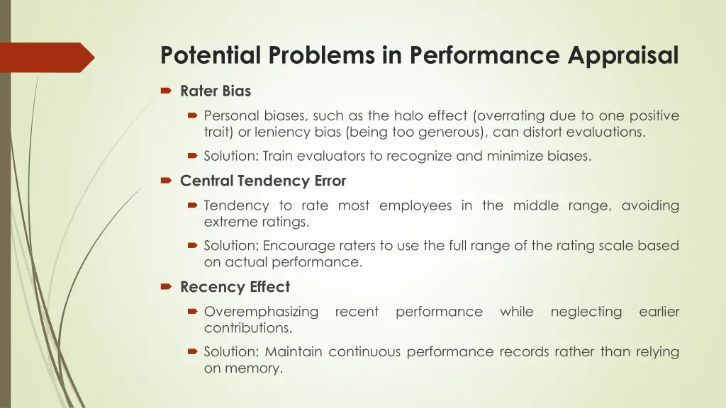 potential problems in performance appraisal