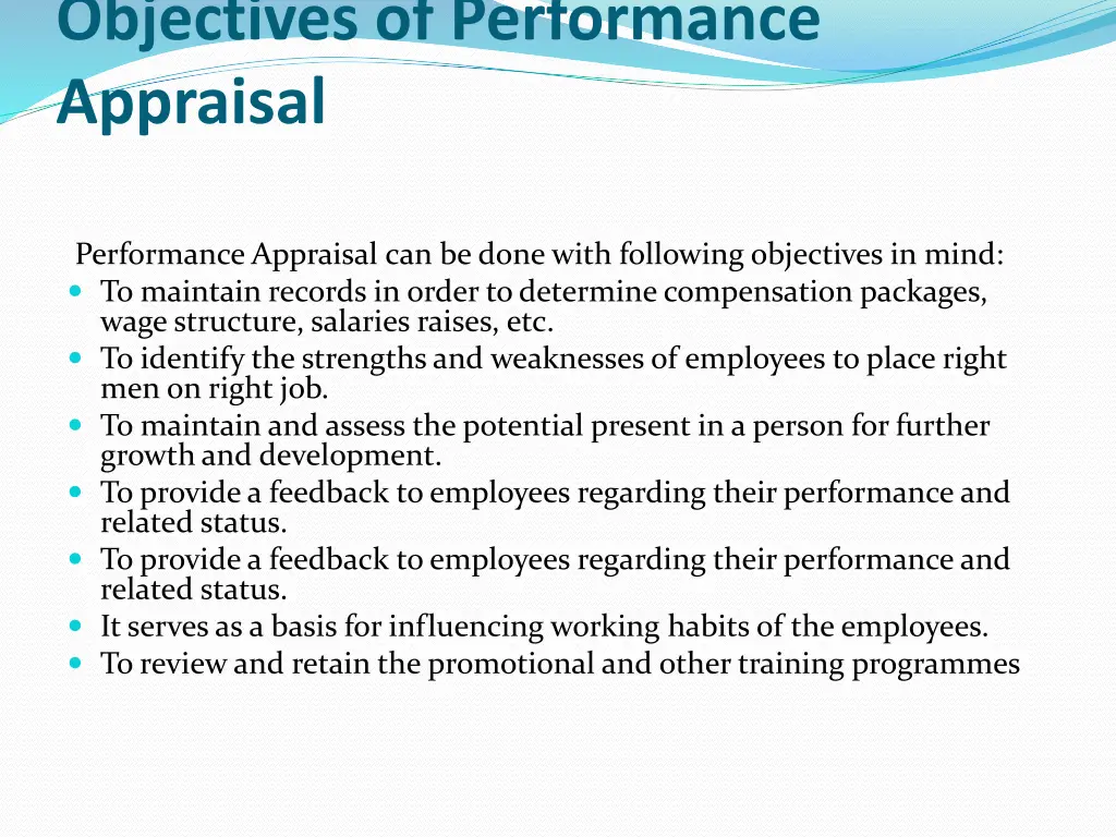 objectives of performance appraisal