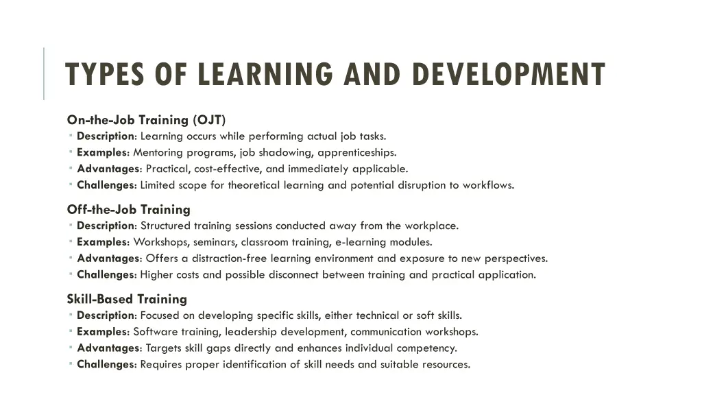 types of learning and development