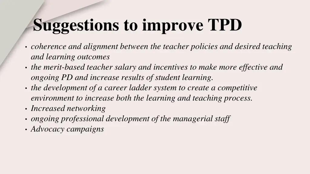suggestions to improve tpd