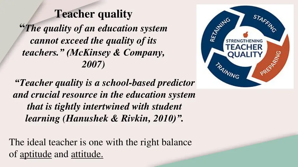 teacher quality the quality of an education