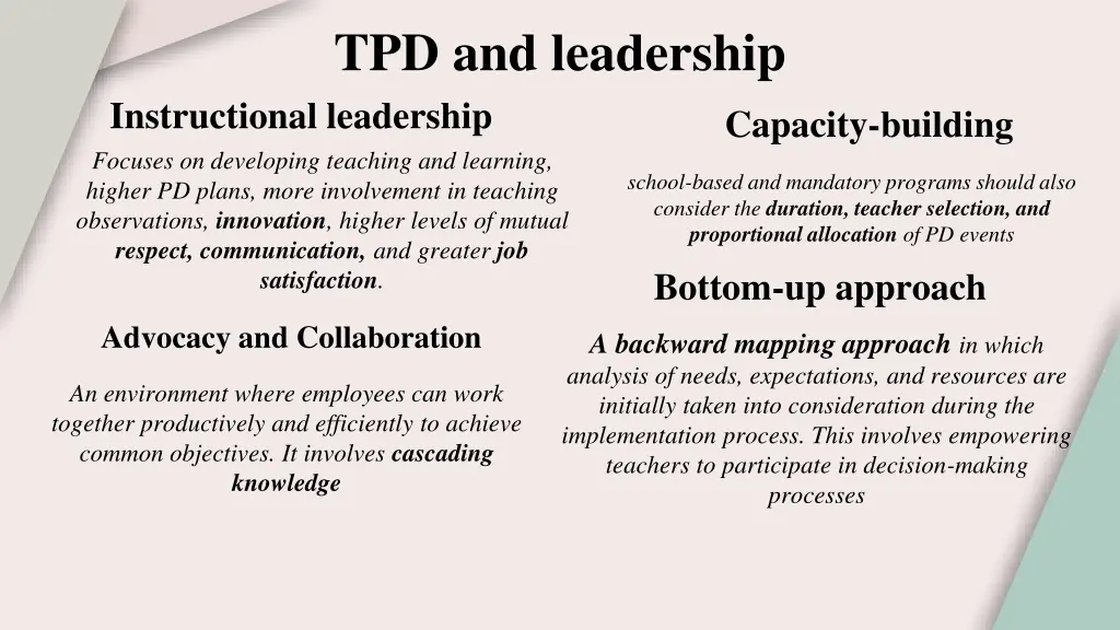 tpd and leadership instructional leadership
