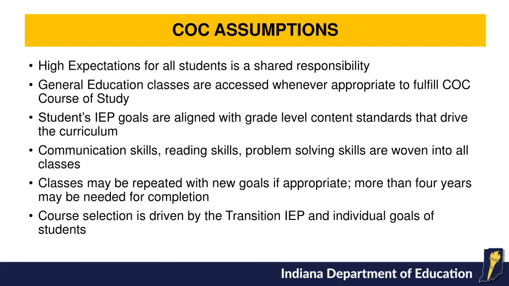 coc assumptions