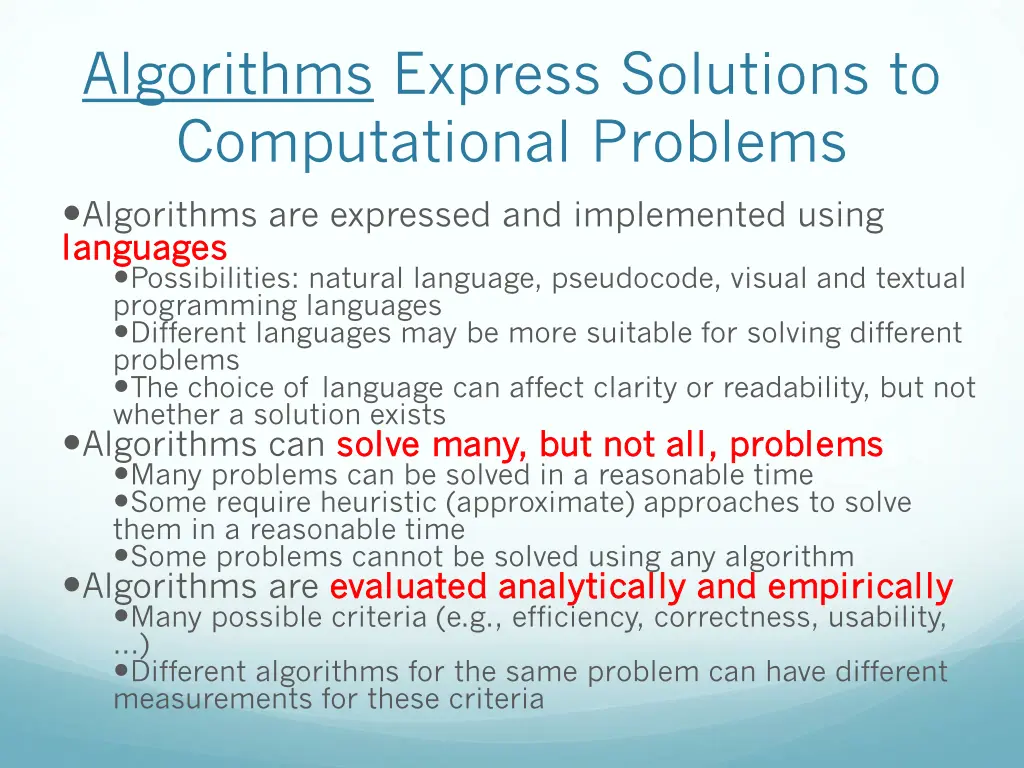 algorithms express solutions to computational