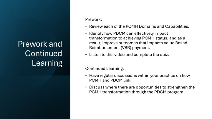 prework review each of the pcmh domains