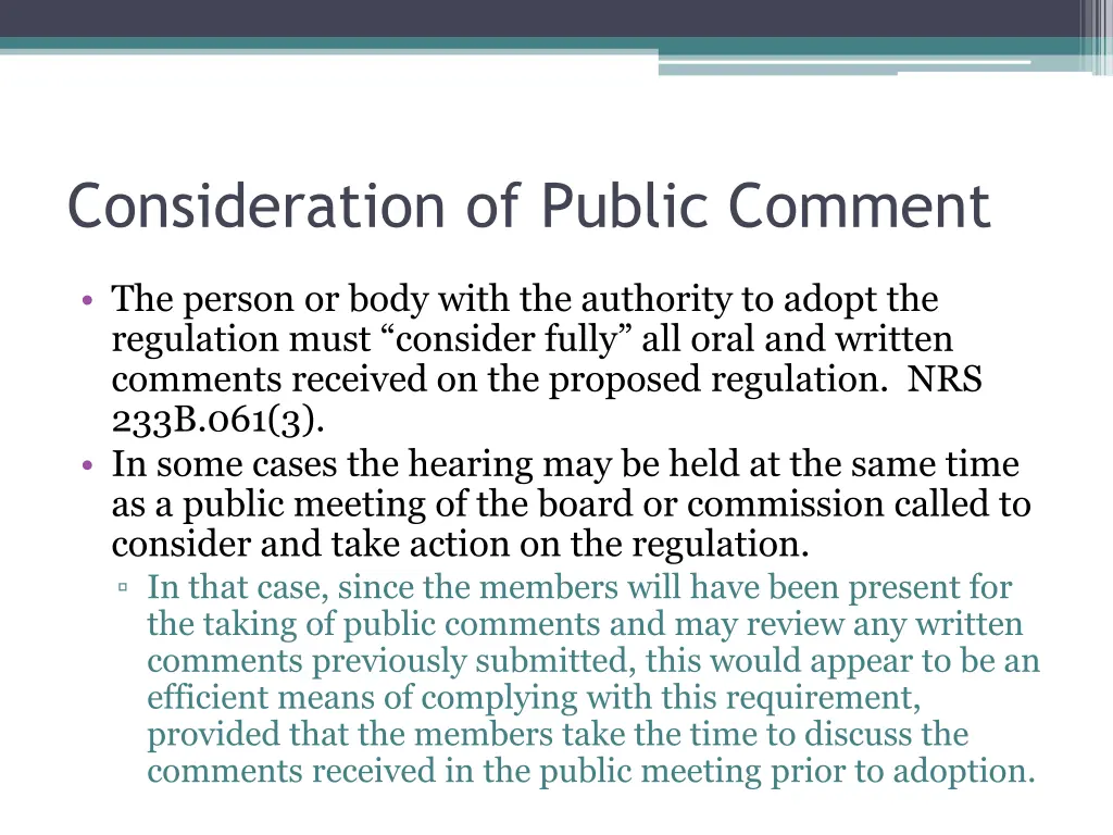 consideration of public comment