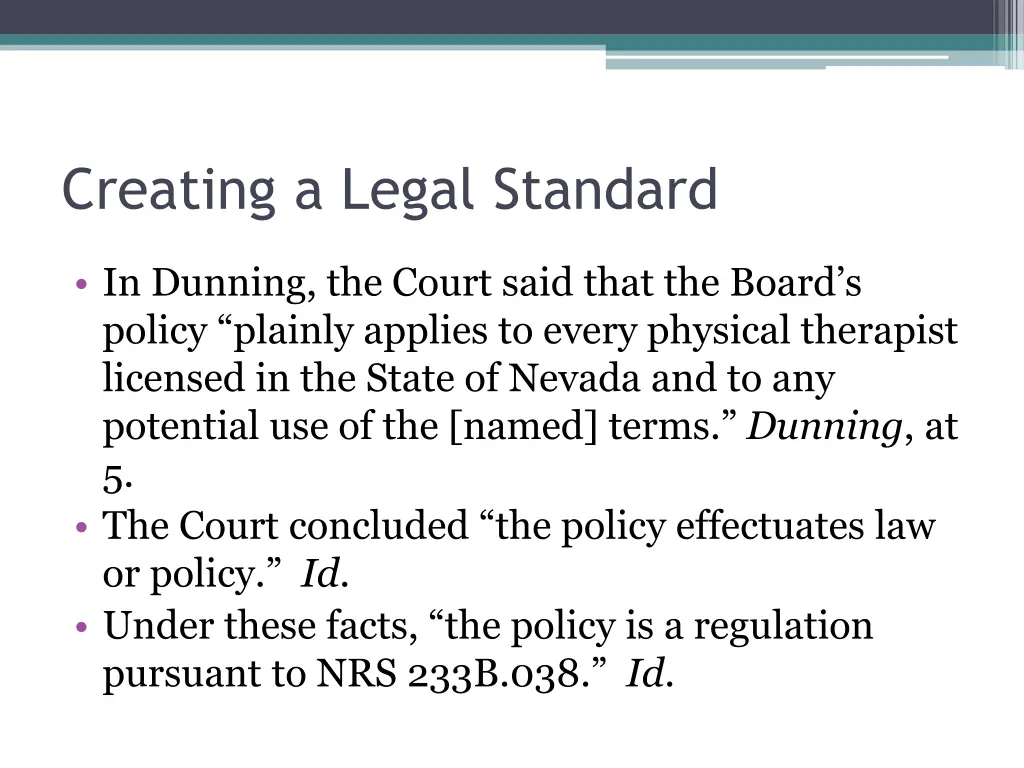 creating a legal standard