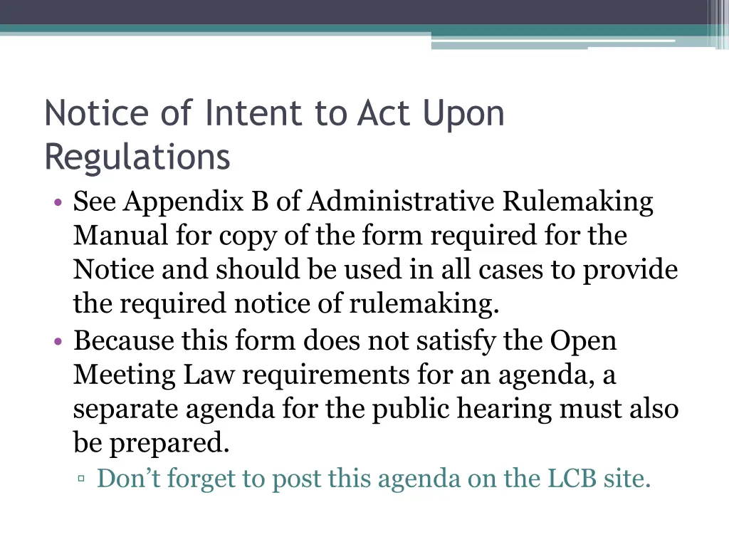 notice of intent to act upon regulations