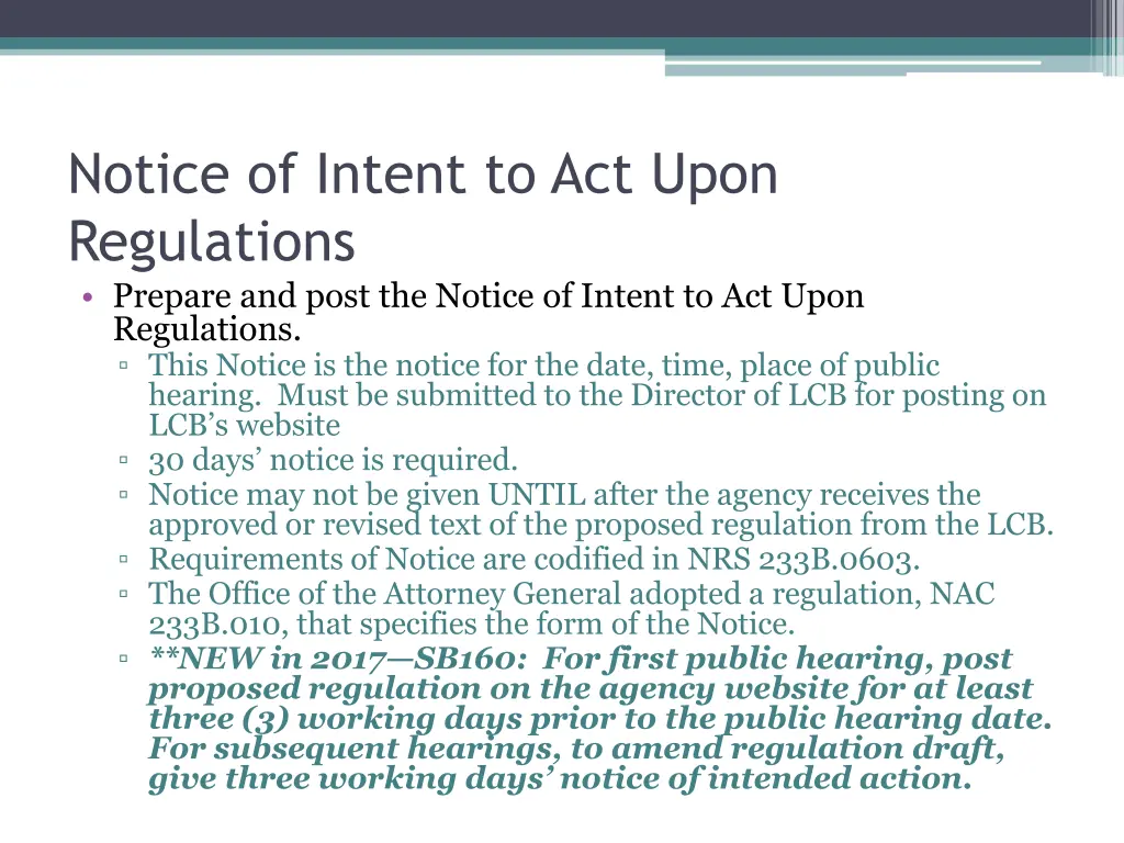 notice of intent to act upon regulations prepare