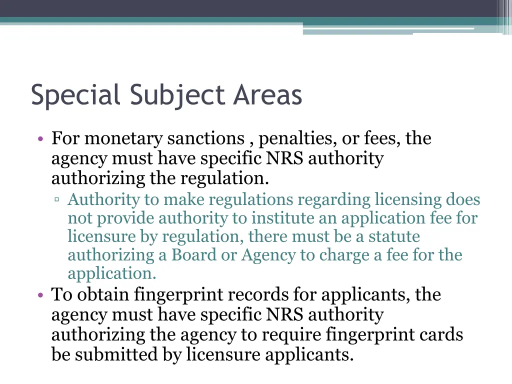 special subject areas