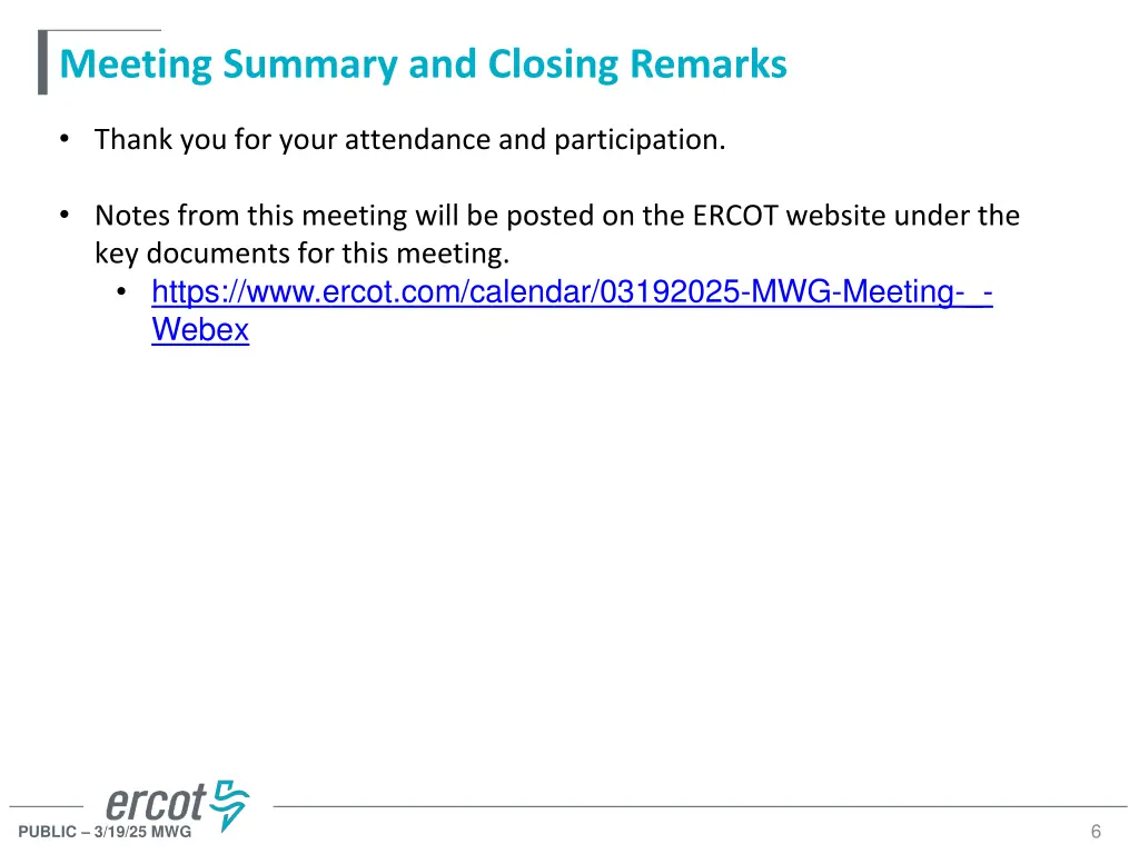 meeting summary and closing remarks