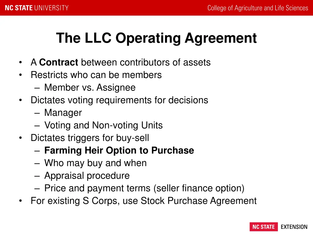 the llc operating agreement