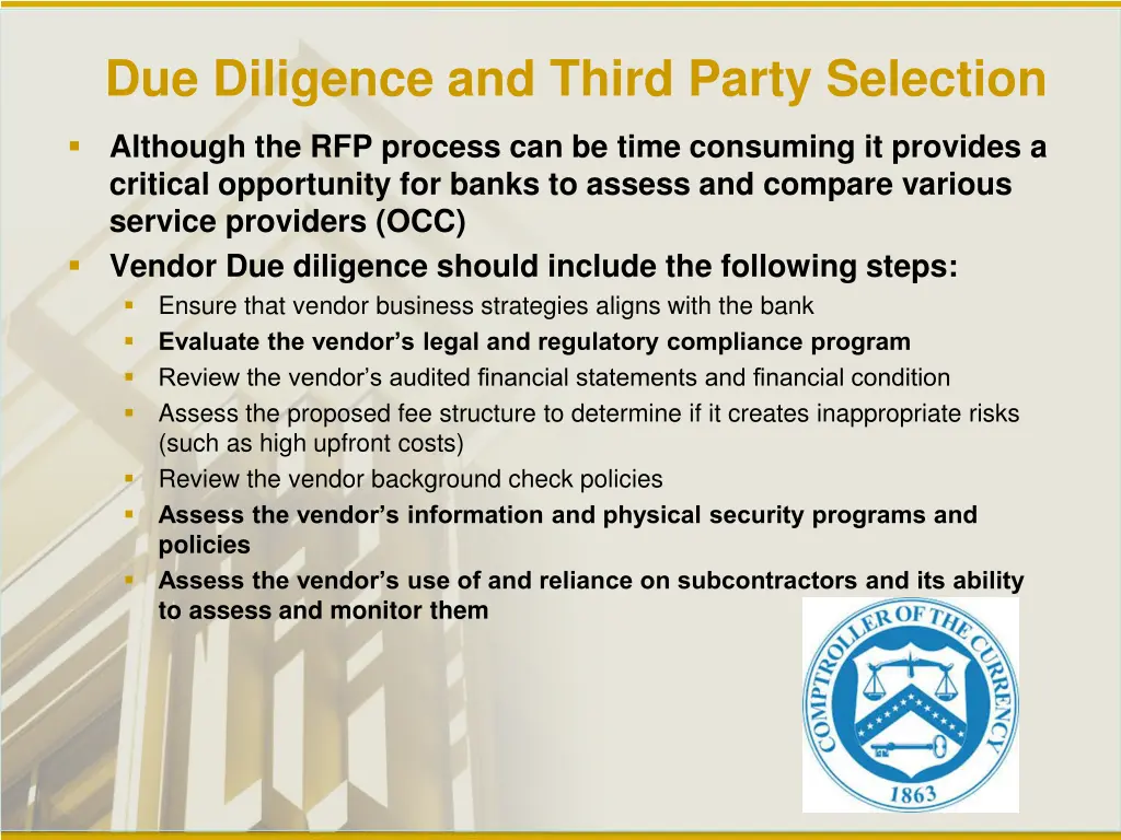 due diligence and third party selection