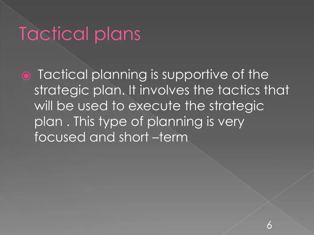 tactical plans