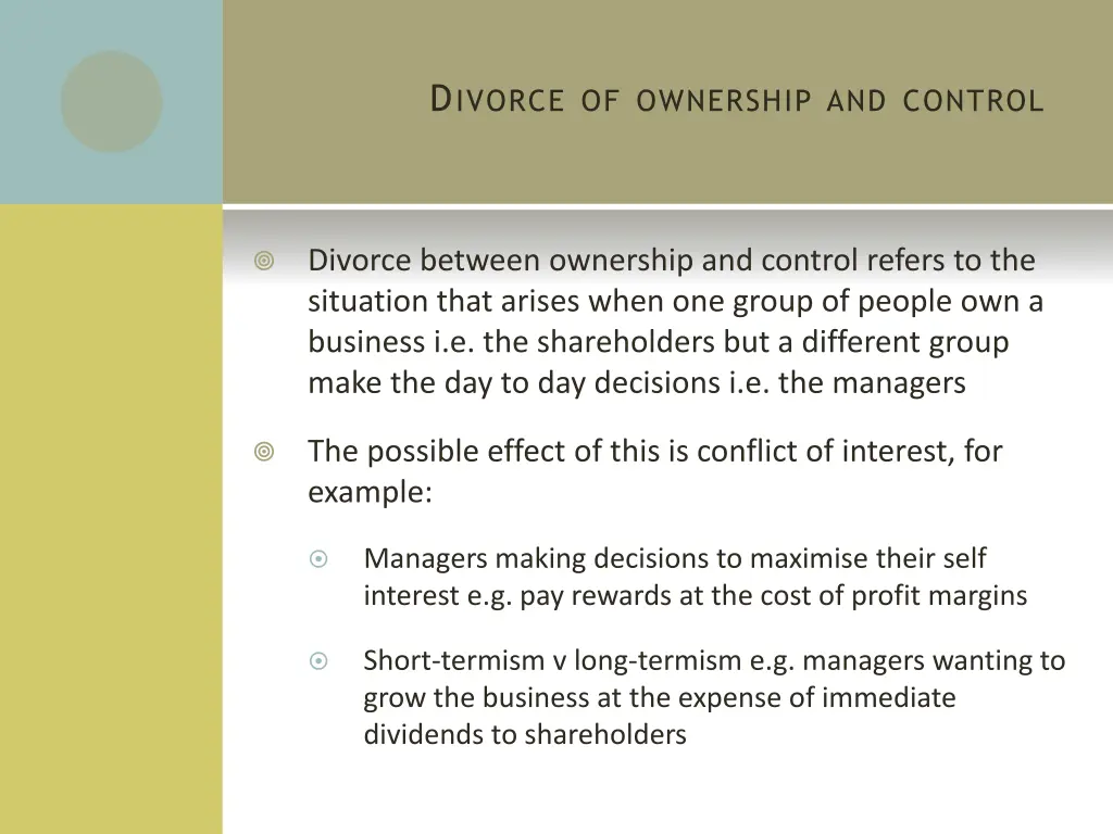 d ivorce of ownership and control