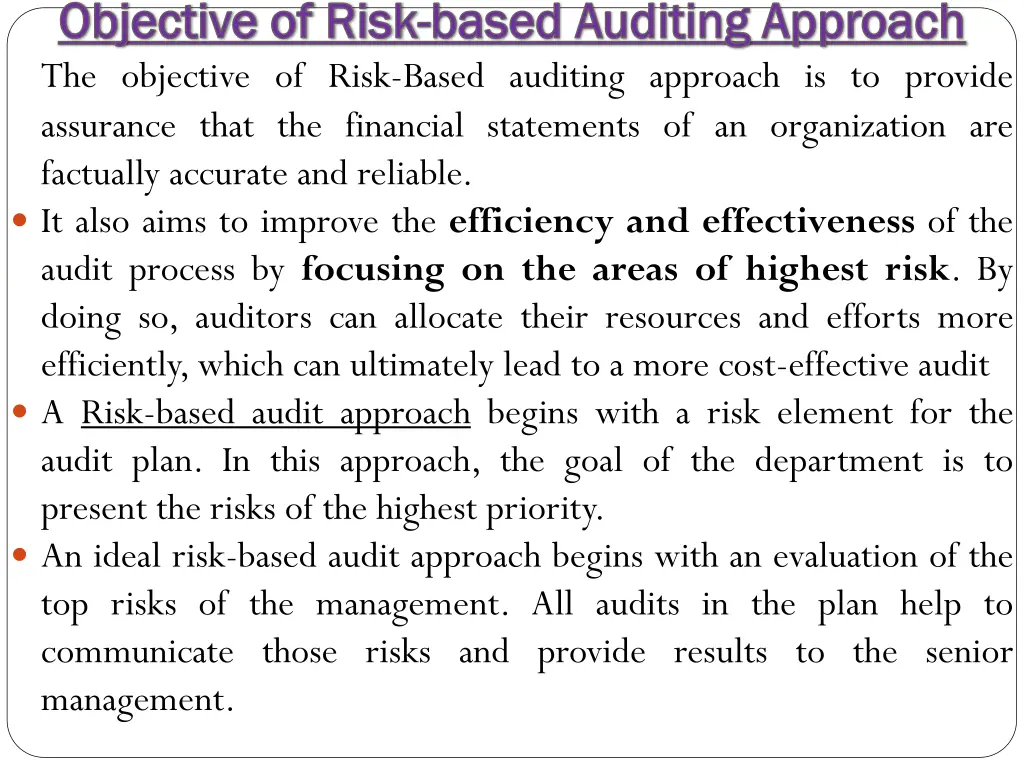 objective of risk objective of risk based