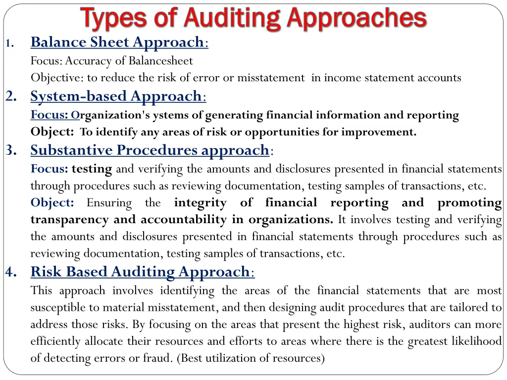 types of auditing approaches types of auditing 1