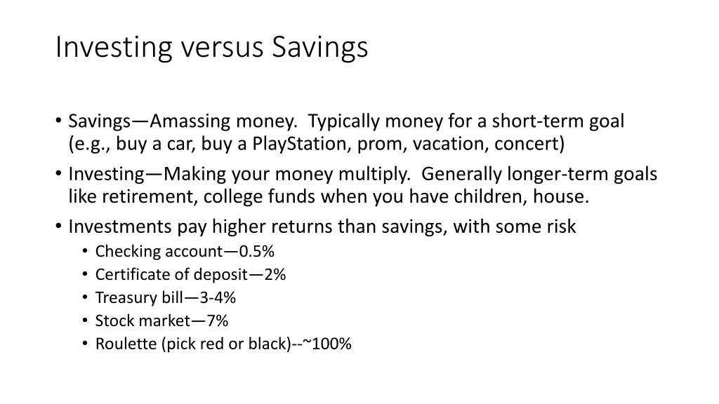 investing versus savings