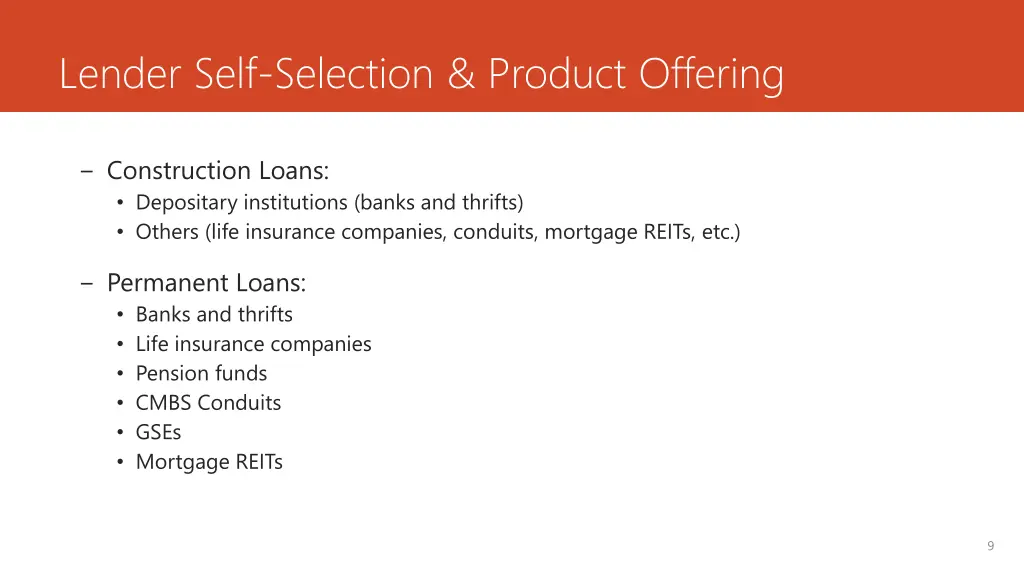 lender self selection product offering