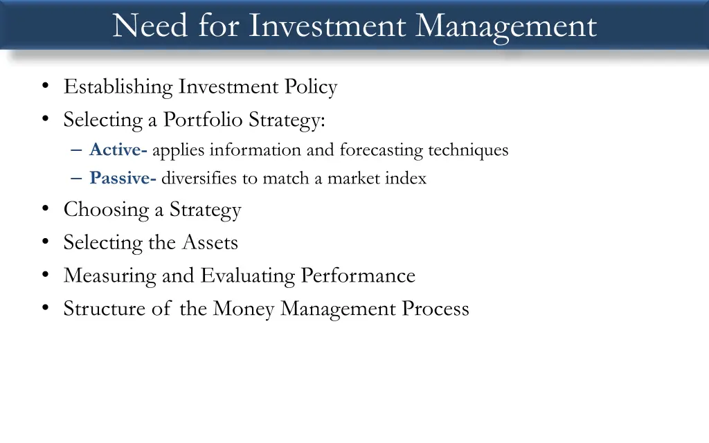 need for investment management