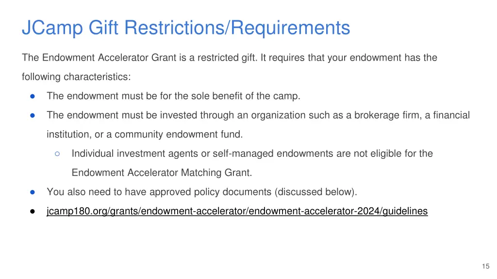 jcamp gift restrictions requirements