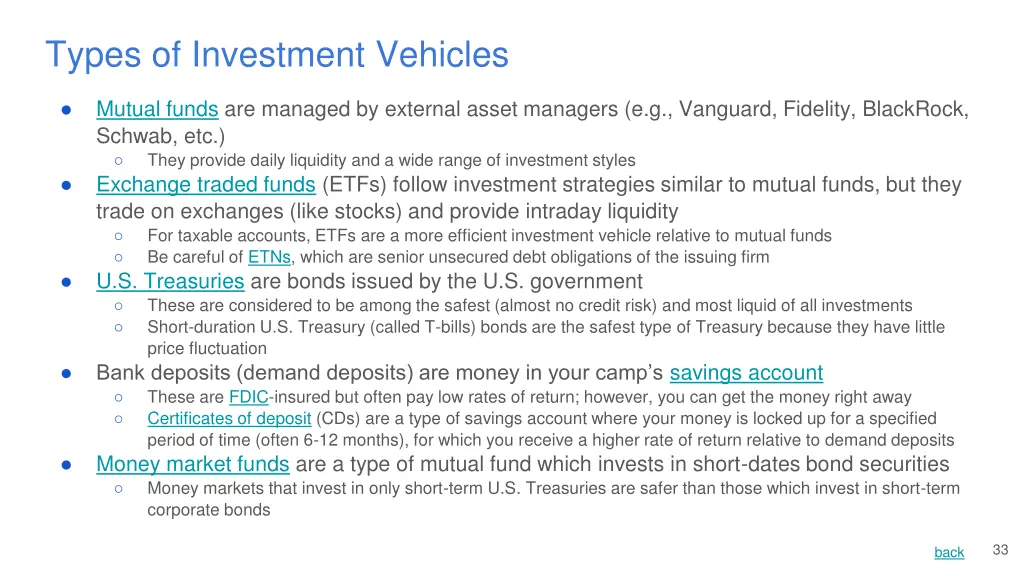 types of investment vehicles