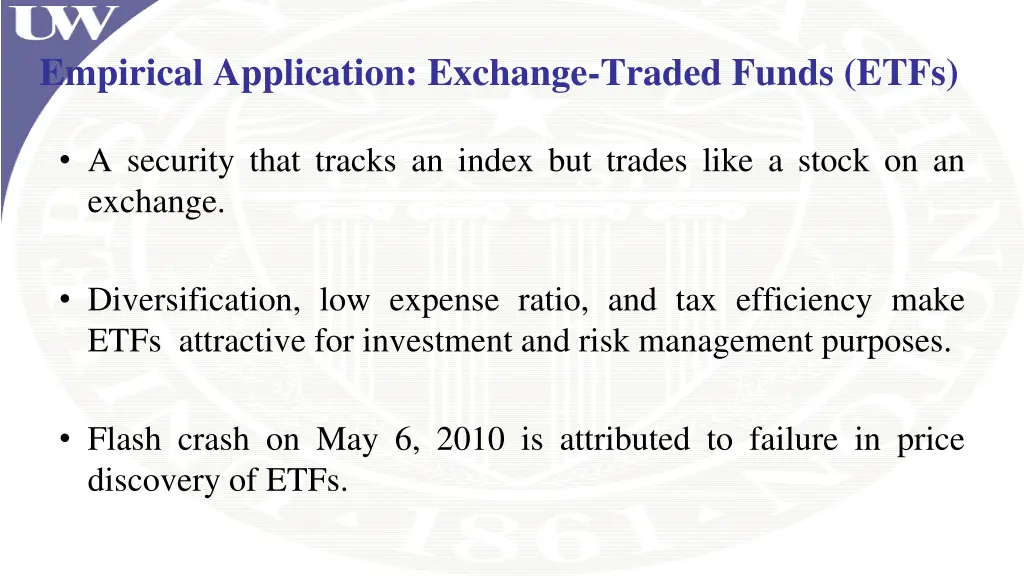 empirical application exchange traded funds etfs