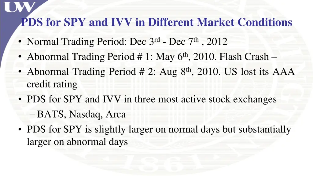 pds for spy and ivv in different market conditions