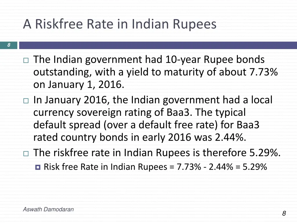 a riskfree rate in indian rupees