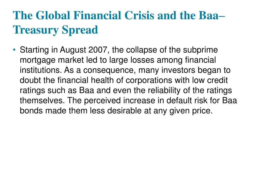 the global financial crisis and the baa treasury