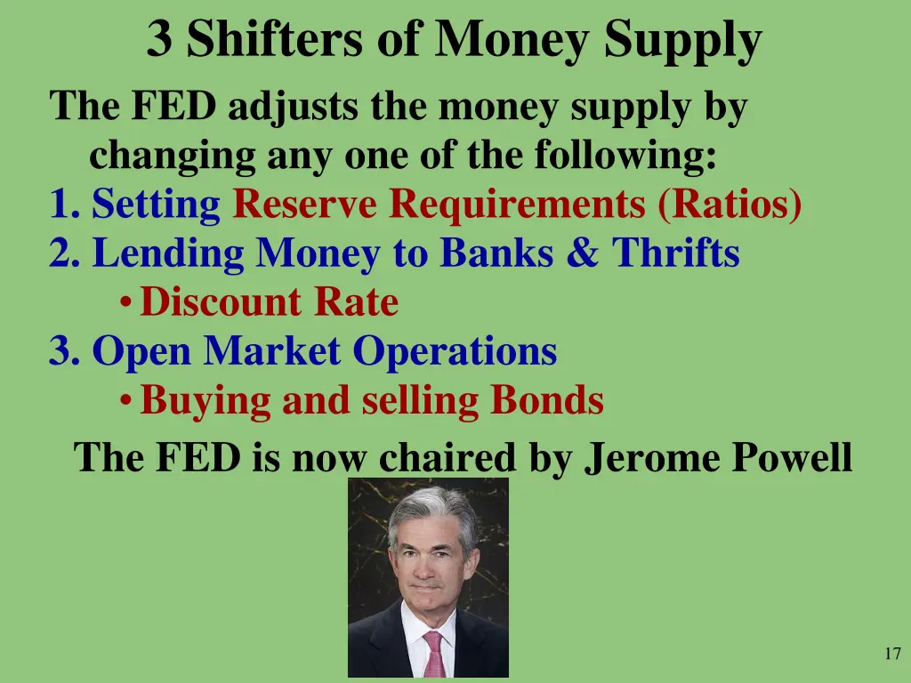 3 shifters of money supply the fed adjusts