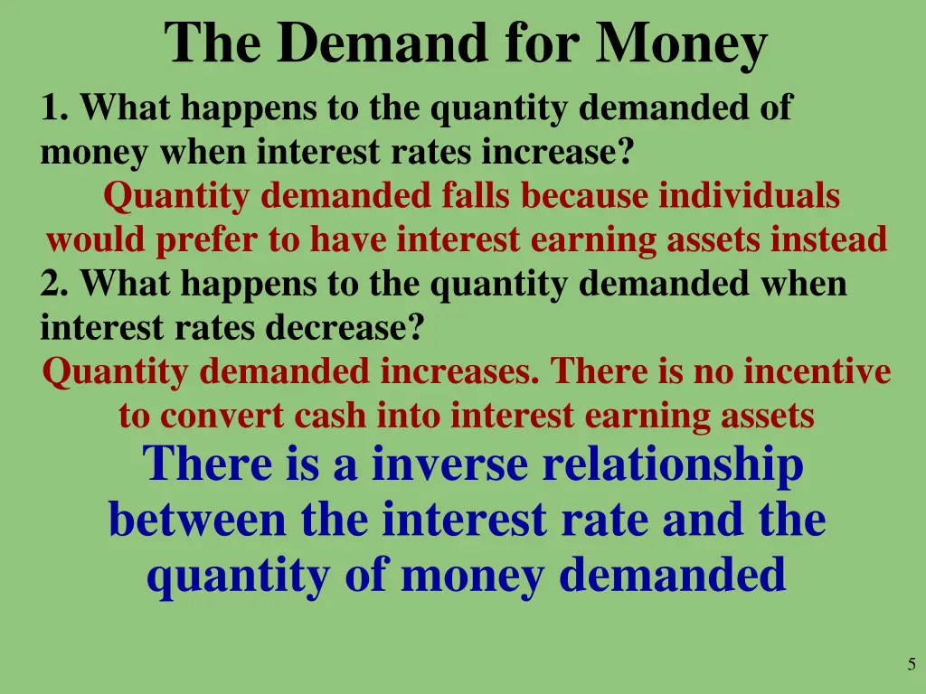 the demand for money 1 what happens