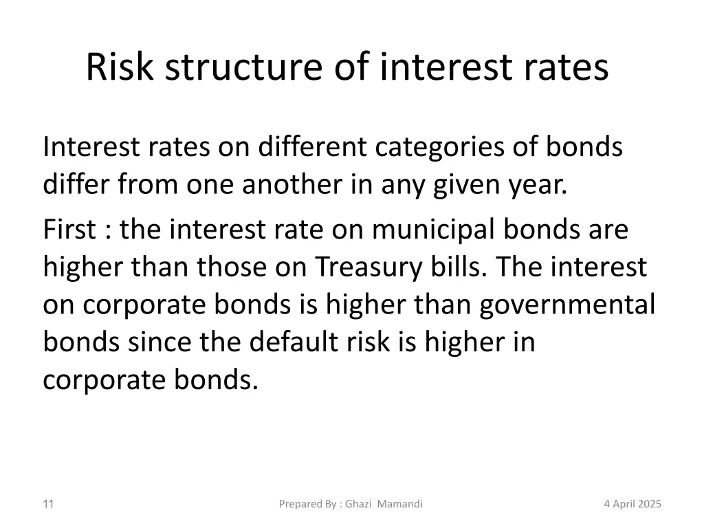 risk structure of interest rates