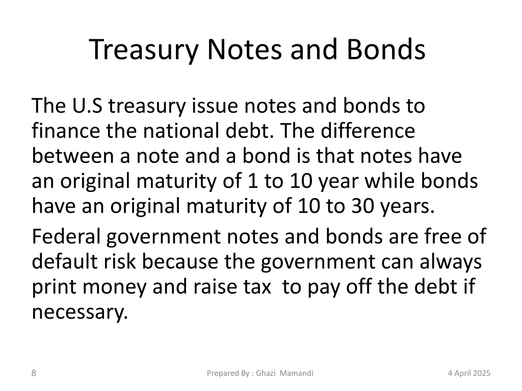 treasury notes and bonds
