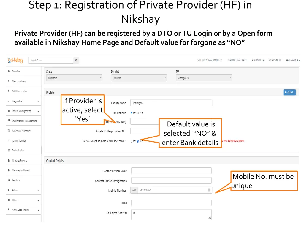 step 1 registration of private provider
