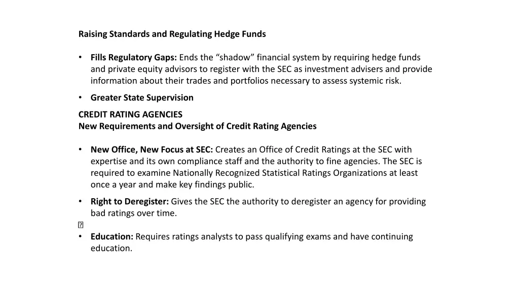 raising standards and regulating hedge funds