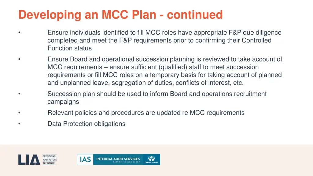 developing an mcc plan continued