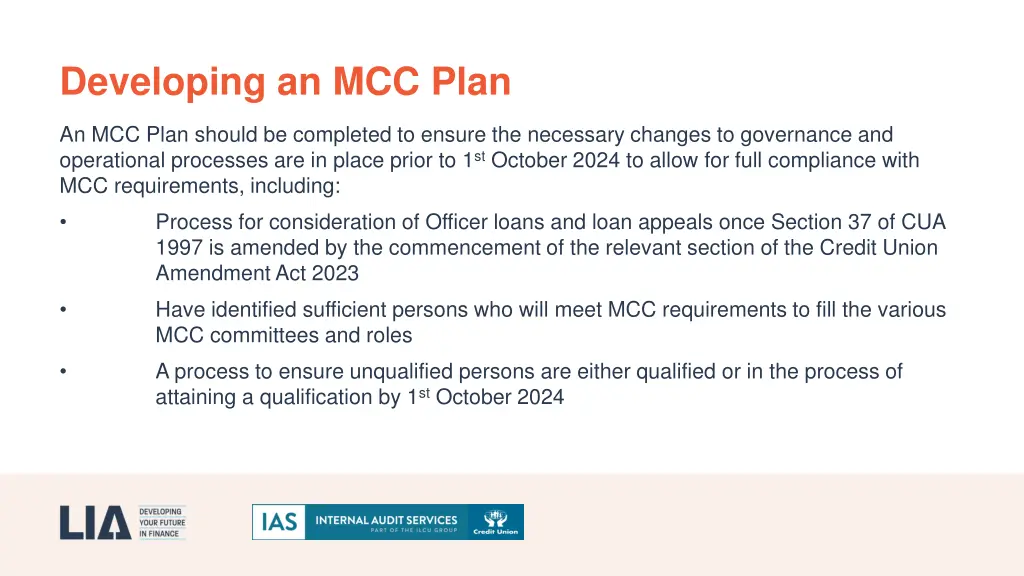 developing an mcc plan