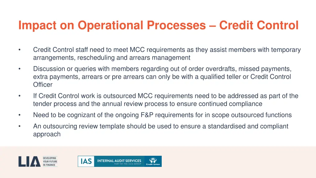 impact on operational processes credit control