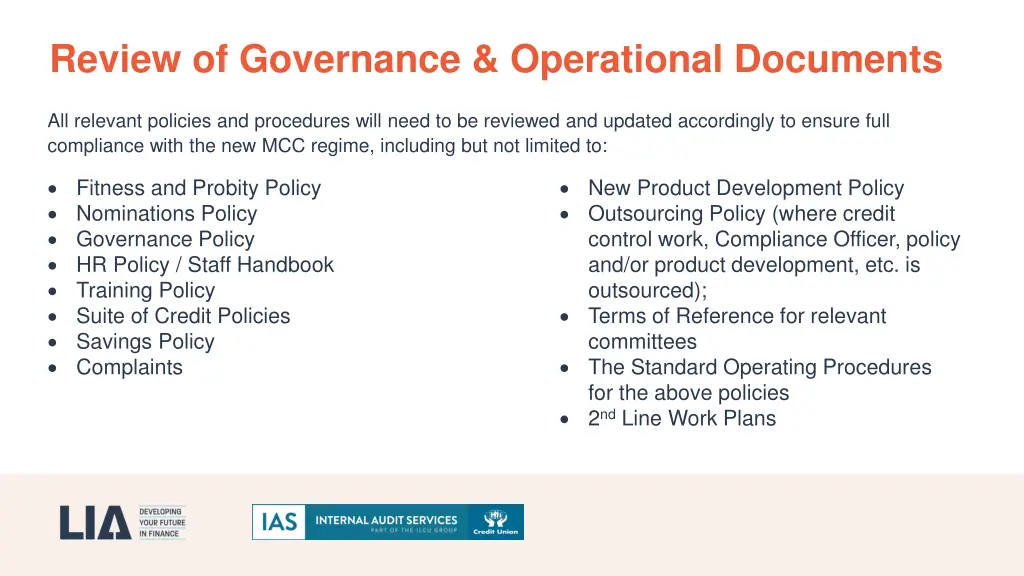 review of governance operational documents