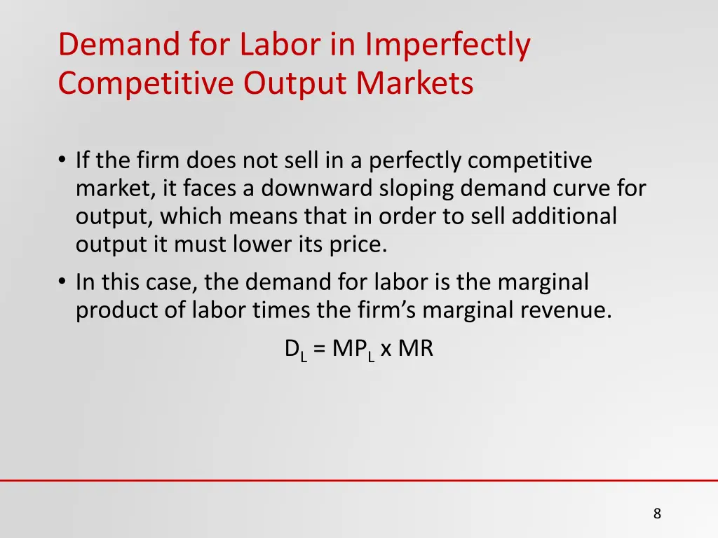 demand for labor in imperfectly competitive