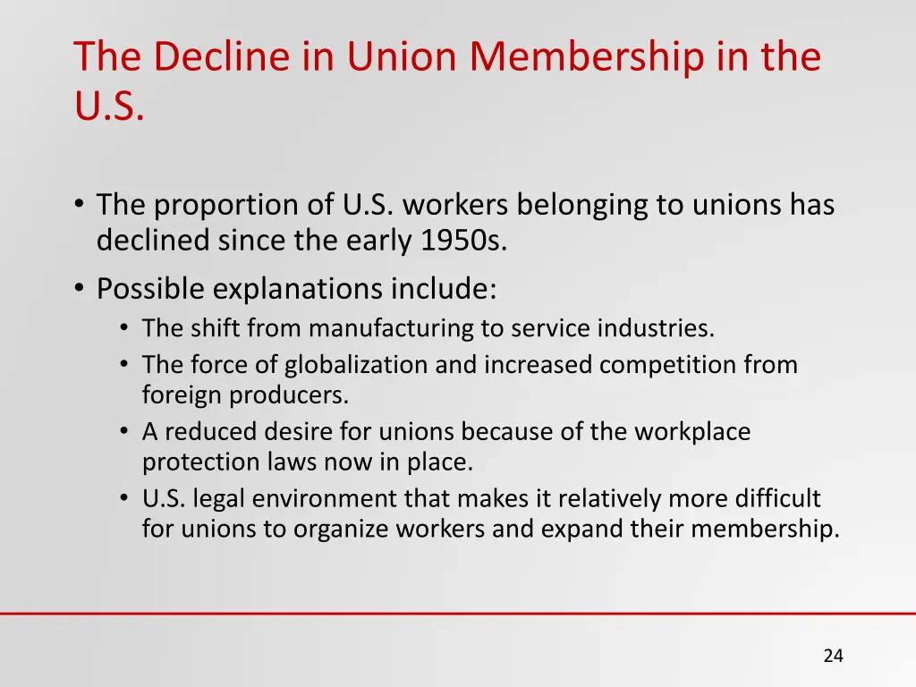 the decline in union membership in the u s