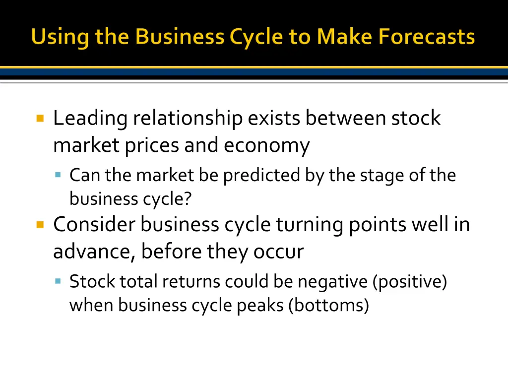leading relationship exists between stock market