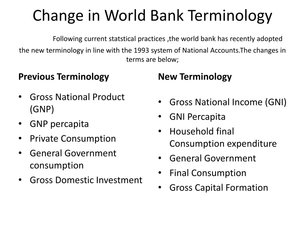 change in world bank terminology