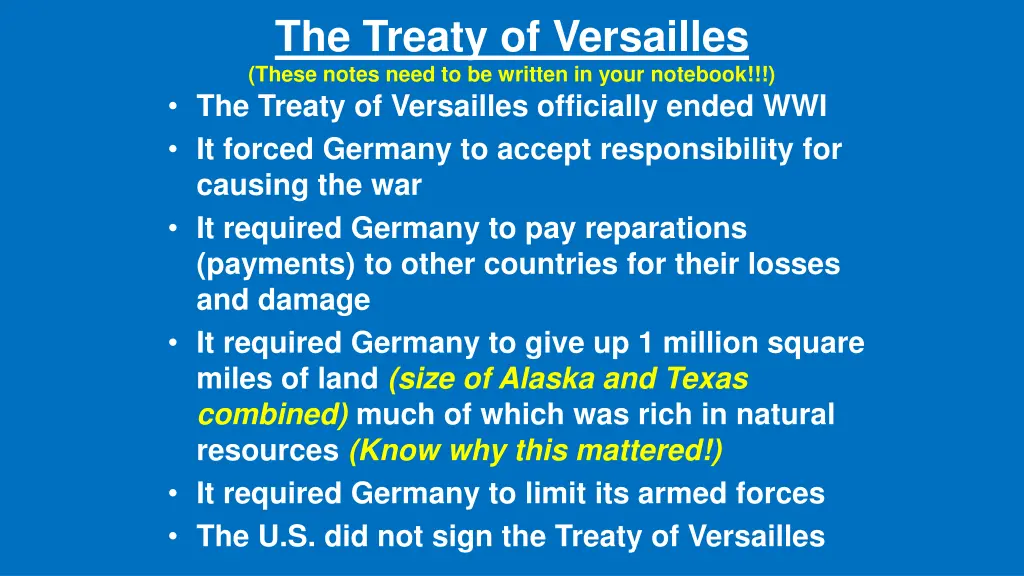 the treaty of versailles these notes need