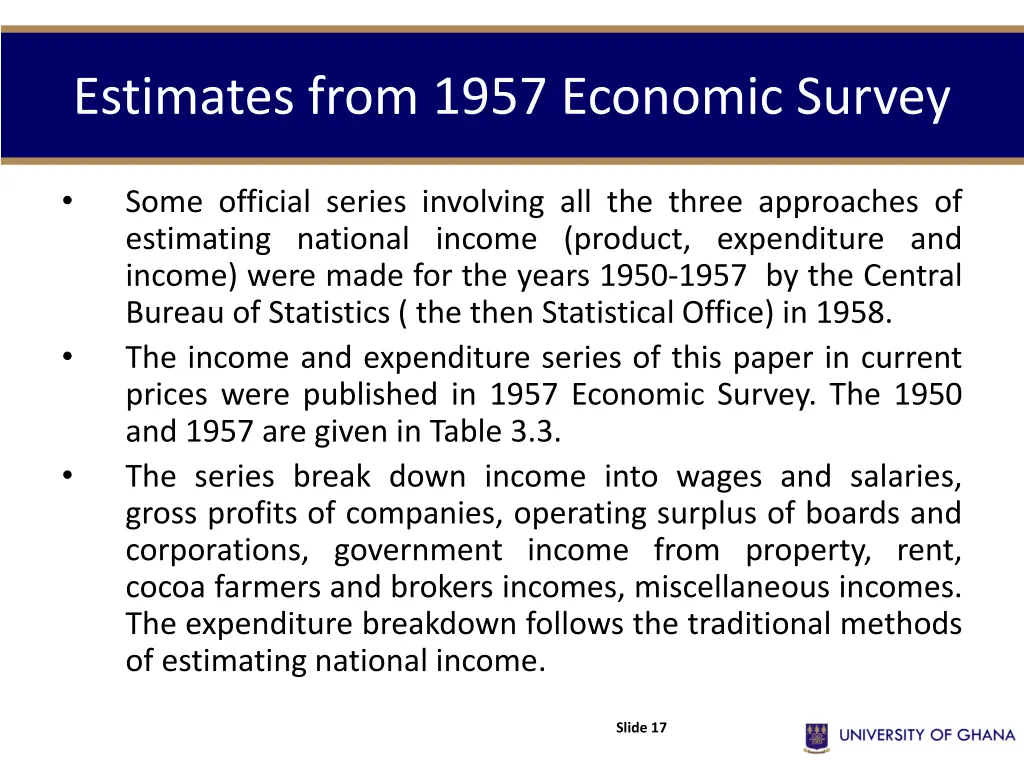 estimates from 1957 economic survey
