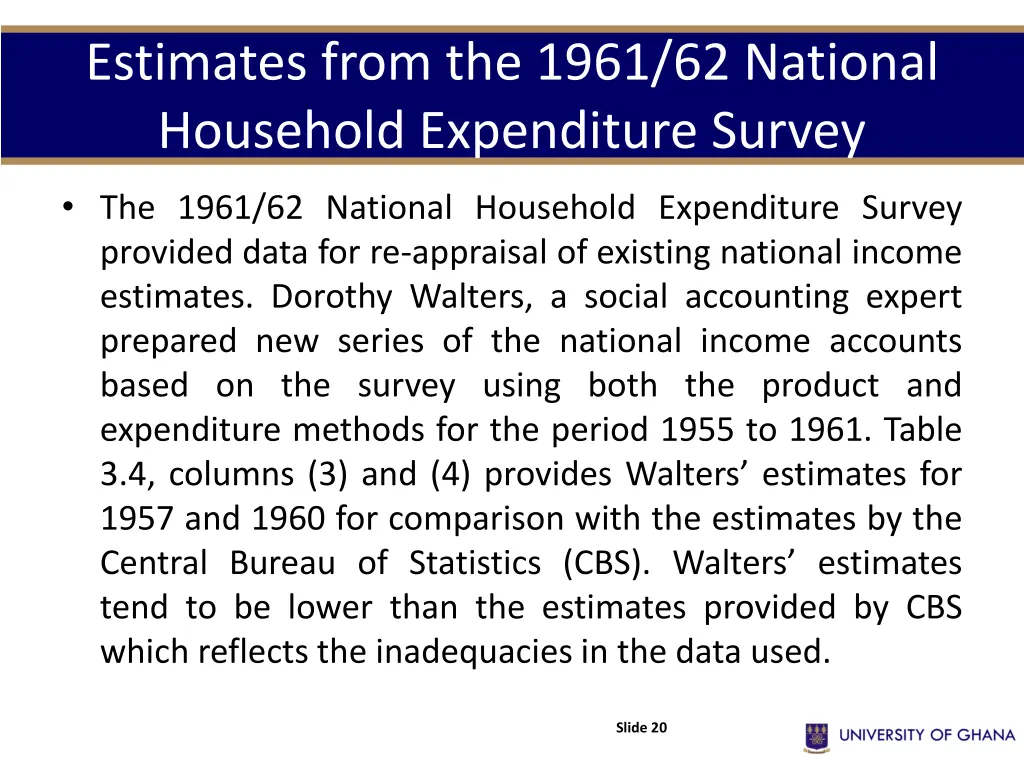 estimates from the 1961 62 national household